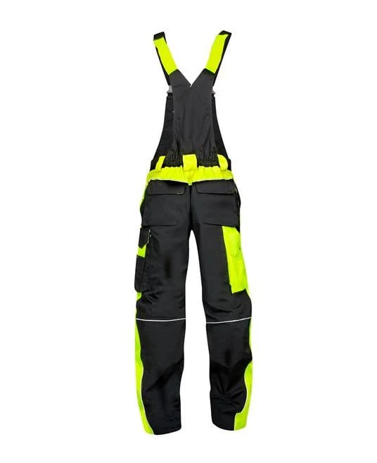 Pantaloni negri reflectorizanti cu pieptar de lucru, culoarea negru, Ardon NEON