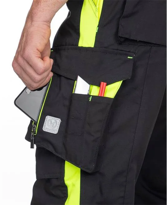 Pantaloni negri reflectorizanti cu pieptar de lucru, culoarea negru, Ardon NEON