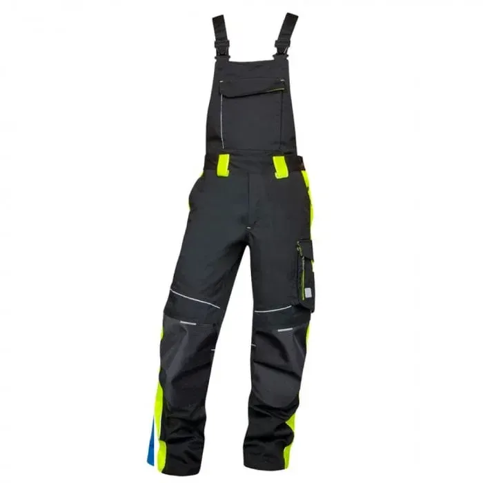 Pantaloni negri reflectorizanti cu pieptar de lucru, culoarea negru, Ardon NEON