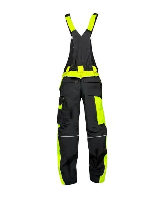 Pantaloni negri reflectorizanti cu pieptar de lucru, culoarea negru, Ardon NEON