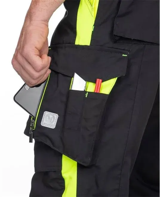 Pantaloni negri reflectorizanti cu pieptar de lucru, culoarea negru, Ardon NEON