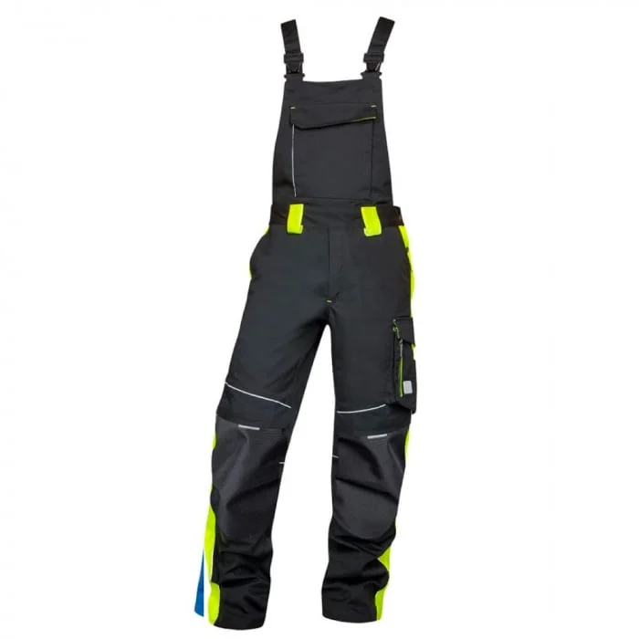 Pantaloni negri reflectorizanti cu pieptar de lucru, culoarea negru, Ardon NEON