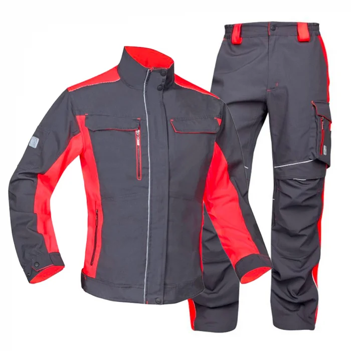 Set costum gri-rosu cu pantaloni de lucru in talie, Ardon NEON