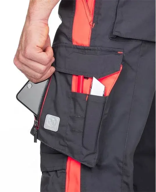 Pantaloni de lucru cu pieptar reflectorizanți, gri-roșu, Ardon NEON