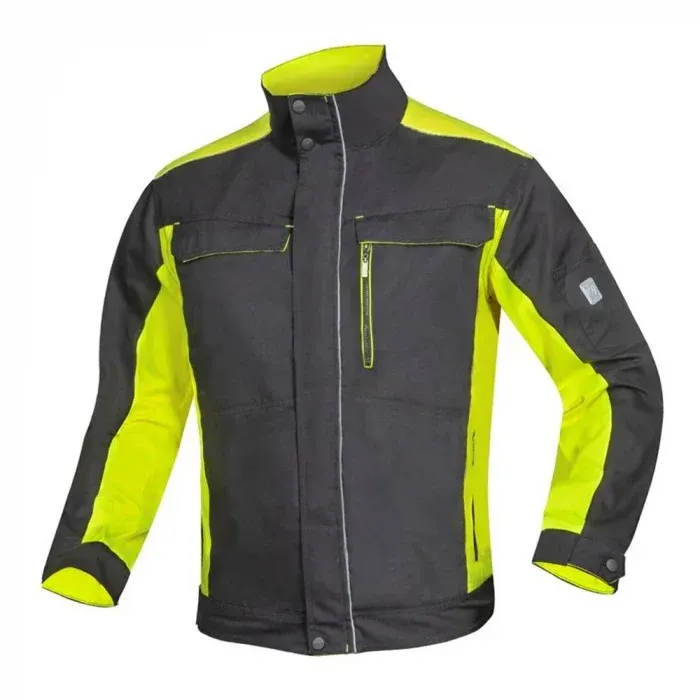 Jachetă de iarnă neagră-galbenă, din bumbac și poliester, 270g/mp, cu elemente reflectorizante, Ardon NEON, culoarea negru