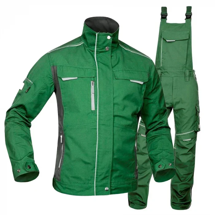 Set costum de lucru verde hidrofobizat cu pantaloni cu pieptar, Ardon URBAN+
