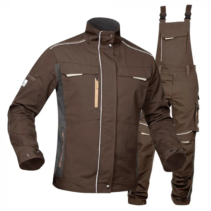 Set costum de lucru maro hidrofobizat cu pantaloni cu pieptar, Ardon URBAN+