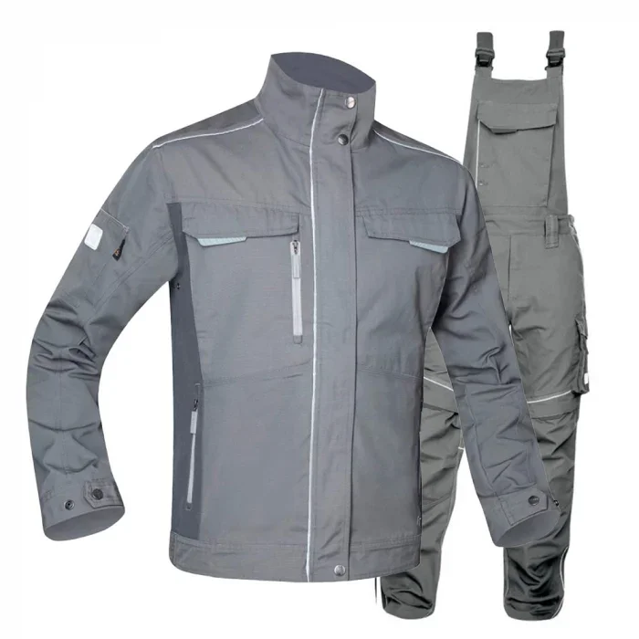 Set costum de lucru gri hidrofobizat cu pantaloni cu pieptar, Ardon URBAN+