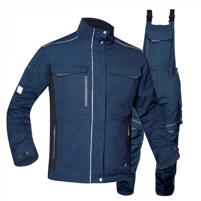 Set costum de lucru bleumarin hidrofobizat cu pantaloni cu pieptar, culoarea gri, Ardon URBAN+