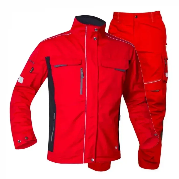 Costum cu pantaloni de lucru, hidrofobizat, +, din bumbac, poliamidă și poliester, 270g/mp, cu elemente reflectorizante, Ardon URBAN, culoarea roșu
