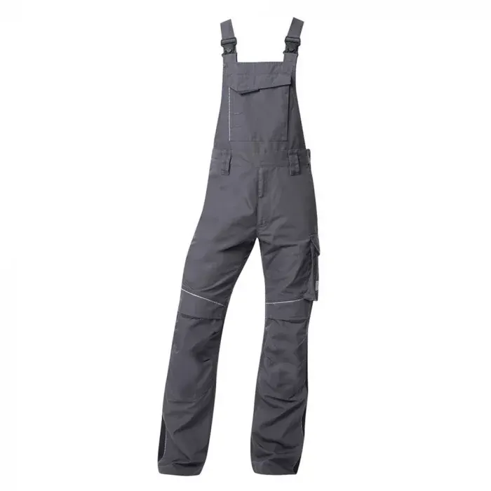 Pantaloni de lucru gri-închis cu pieptar, din bumbac și poliester, 270g/mp, cu elemente reflectorizante, Ardon URBAN