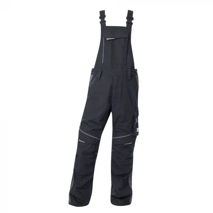 Pantaloni de lucru negri cu pieptar, din bumbac și poliester, 270g/mp, cu elemente reflectorizante, Ardon URBAN, culoarea negru