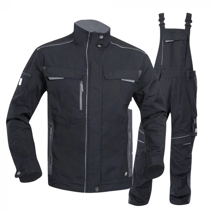 Set costum de lucru negru hidrofobizat cu pantaloni cu pieptar, Ardon URBAN+