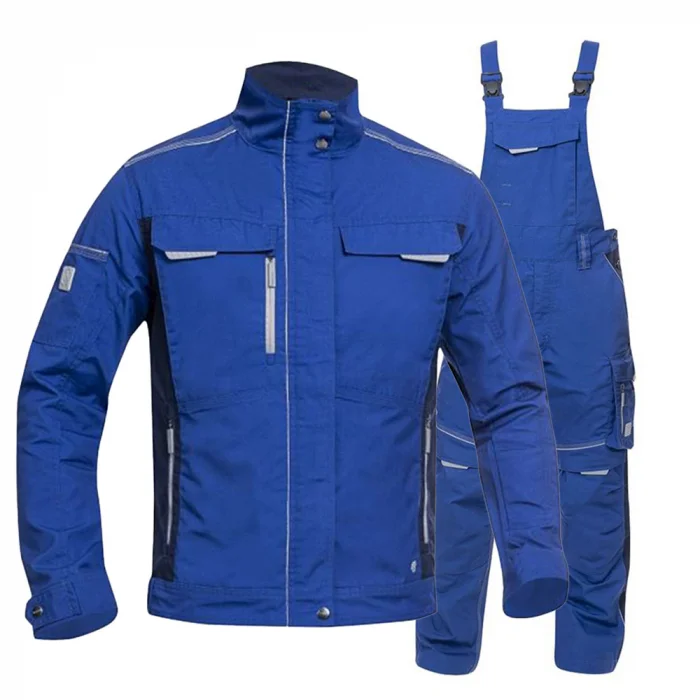 Set costum de lucru albastru hidrofobizat cu pantaloni cu pieptar, Ardon URBAN+