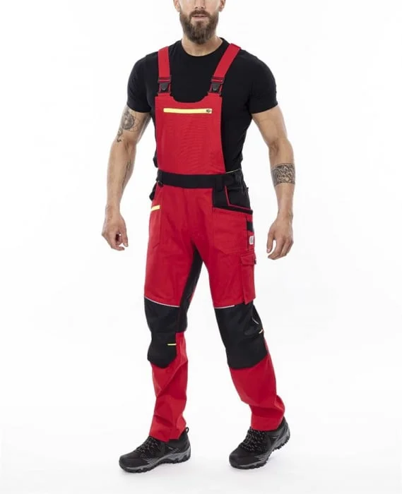 Pantaloni de lucru 98% bumbac roșu cu pieptar, Ardon 4XSTRETCH