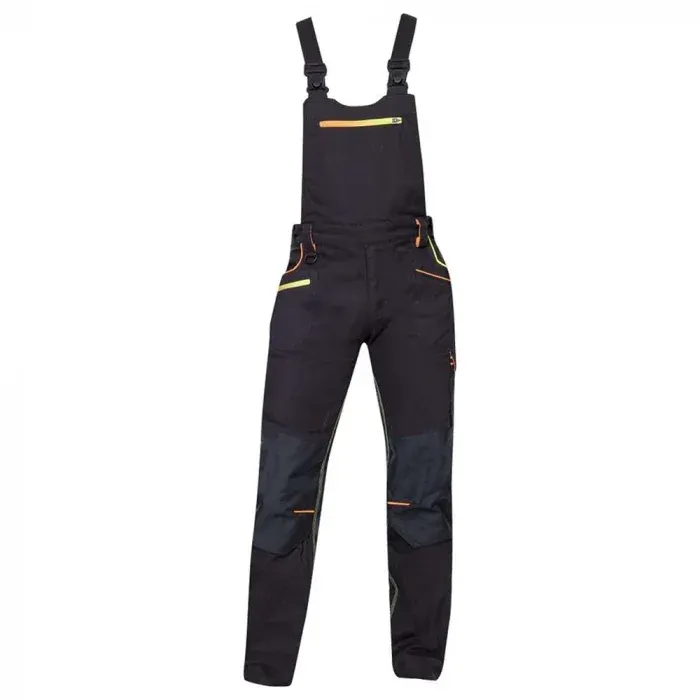 Pantaloni de lucru negri cu pieptar, Creatron, din bumbac și elastan, 250g/mp, cu elemente reflectorizante, Ardon, culoarea negru
