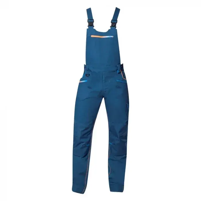 Pantaloni de lucru albaștri cu pieptar, Creatron, din bumbac și elastan, 250 g/mp, cu elemente reflectorizante, Ardon, culoarea albastru