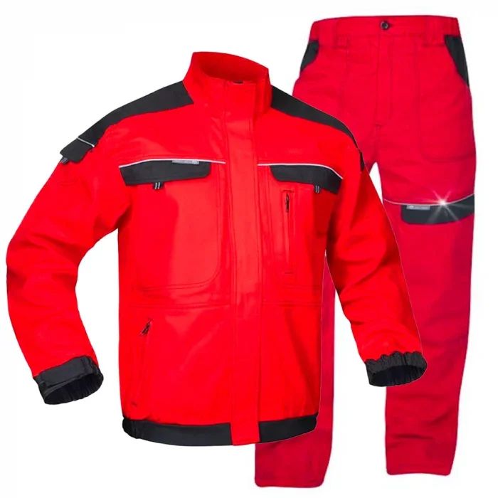 Set costum rosu cu pantaloni de lucru in talie, culoarea roșu, COOL TREND
