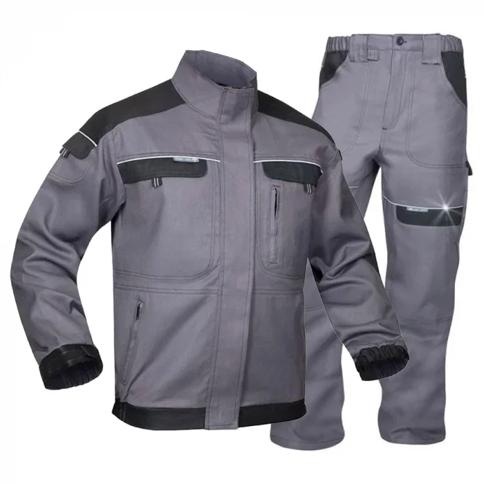 Set costum gri cu pantaloni de lucru in talie, COOL TREND