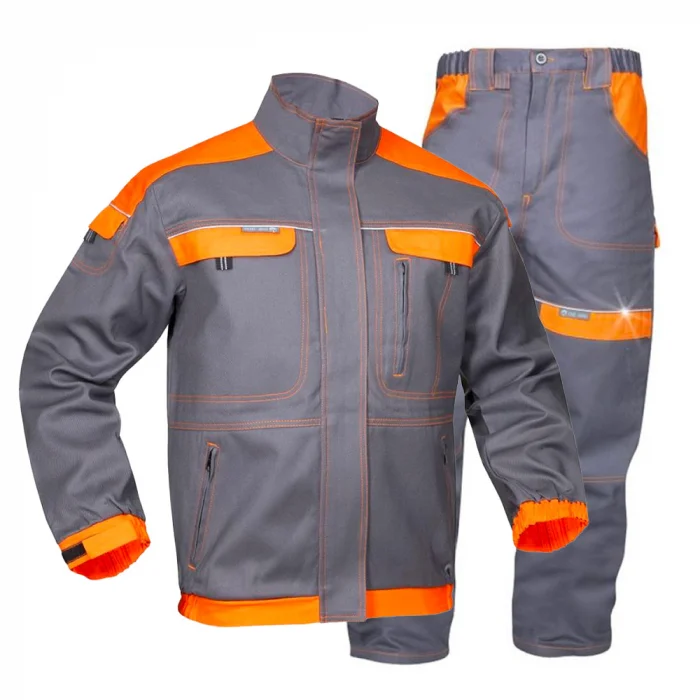 Set costum gri-portocaliu cu pantaloni de lucru in talie, COOL TREND