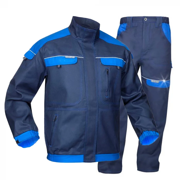 Set costum bleumarin-albastru cu pantaloni de lucru in talie, COOL TREND