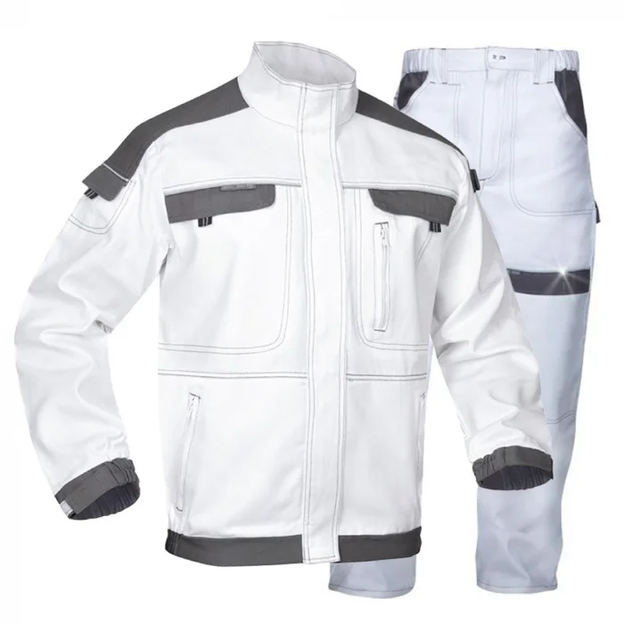 Costum de lucru alb cu pantaloni in talie, COOL TREND
