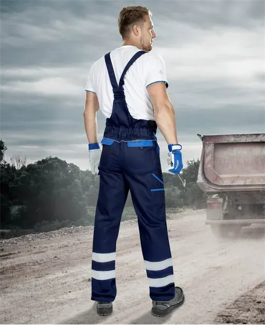 Pantaloni de lucru reflectorizanți cu pieptar, bleumarin, COOL TREND