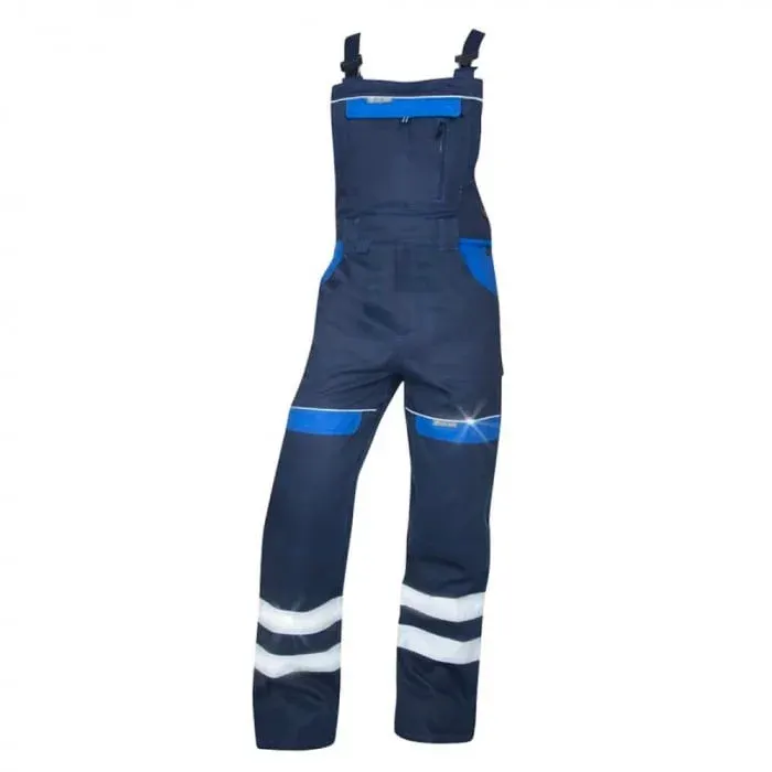 Pantaloni de lucru reflectorizanți cu pieptar, COOL, din bumbac, 260g/mp, Ardon TREND, culoarea bleumarin