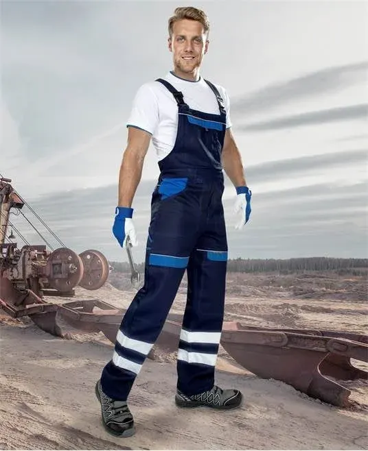 Pantaloni de lucru reflectorizanți cu pieptar, bleumarin, COOL TREND