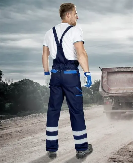 Pantaloni de lucru reflectorizanți cu pieptar, bleumarin, COOL TREND