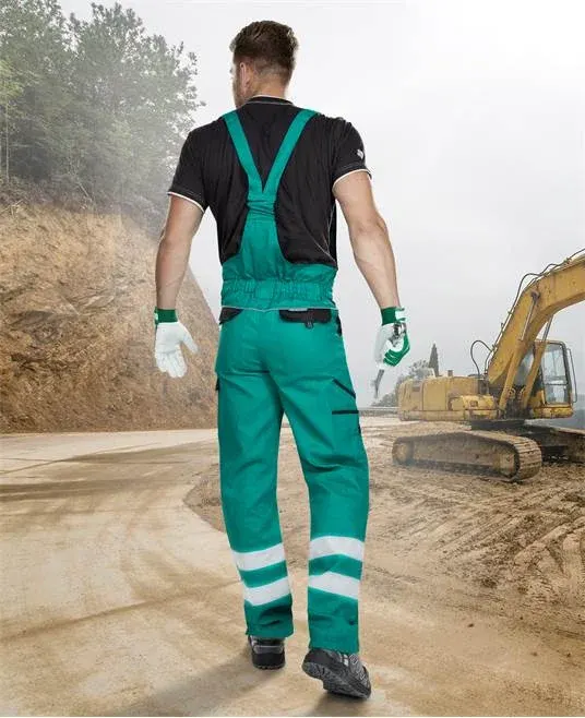 Pantaloni de lucru reflectorizanti cu pieptar, verde, COOL TREND