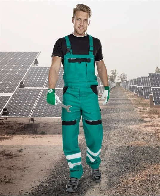 Pantaloni de lucru reflectorizanti cu pieptar, verde, COOL TREND