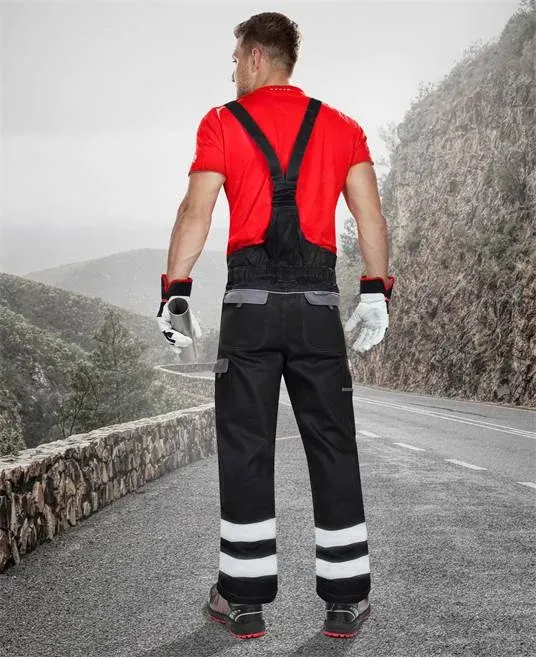 Pantaloni de lucru reflectorizanti cu pieptar, negru, COOL TREND