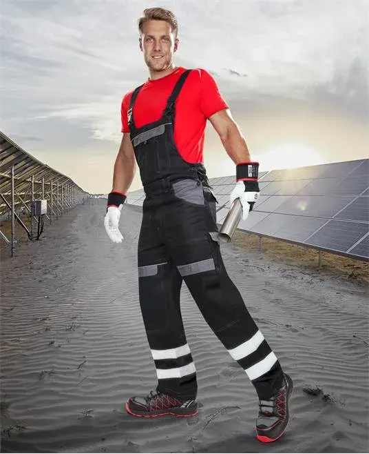 Pantaloni de lucru reflectorizanti cu pieptar, negru, COOL TREND