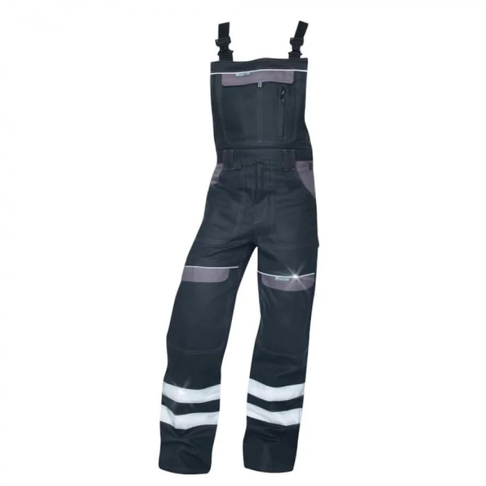 Pantaloni de lucru reflectorizanti cu pieptar, negru, COOL TREND