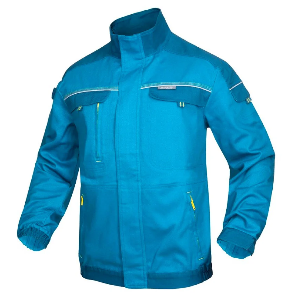 Set costum albastru-deschis cu pantaloni de lucru in talie, culoarea albastru deschis, COOL TREND