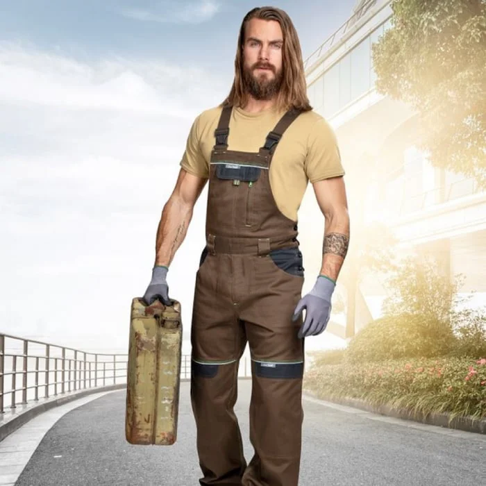 Pantaloni de lucru maro 100% bumbac cu pieptar, Ardon COOL TREND