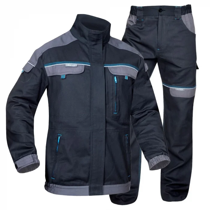 Set costum negru cu pantaloni de lucru in talie, COOL TREND