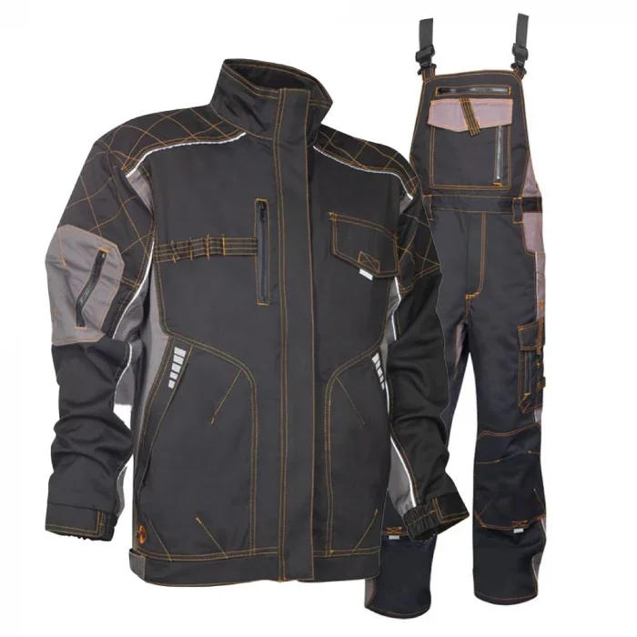 Set costum negru/gri cu pantaloni de lucru cu pieptar, Ardon VISION
