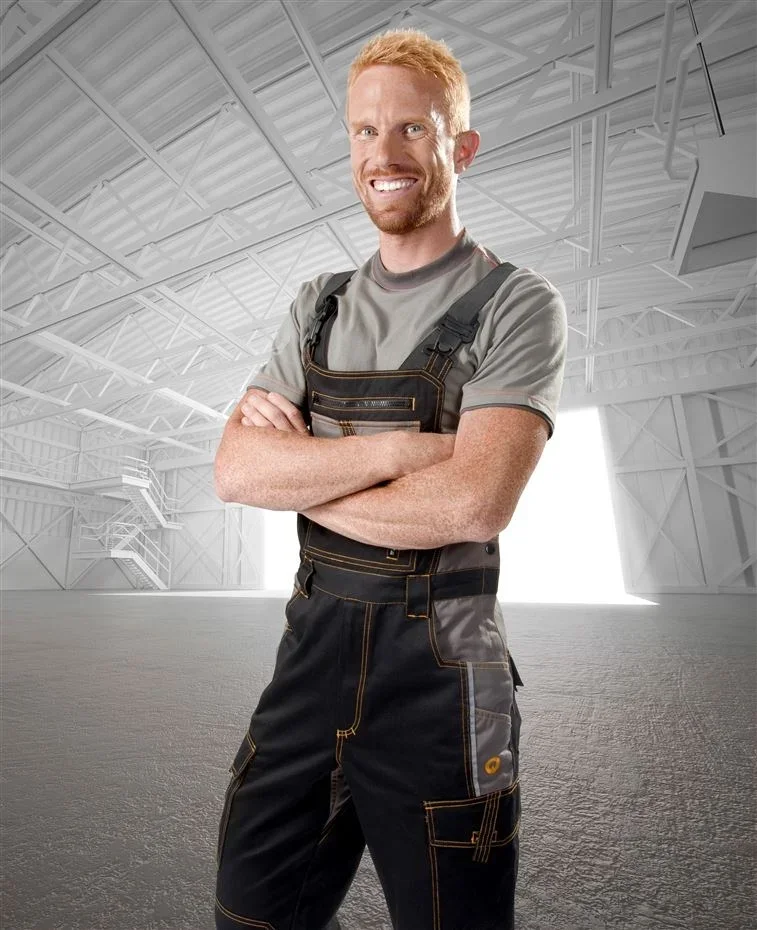 Set costum negru/gri cu pantaloni de lucru cu pieptar, Ardon VISION