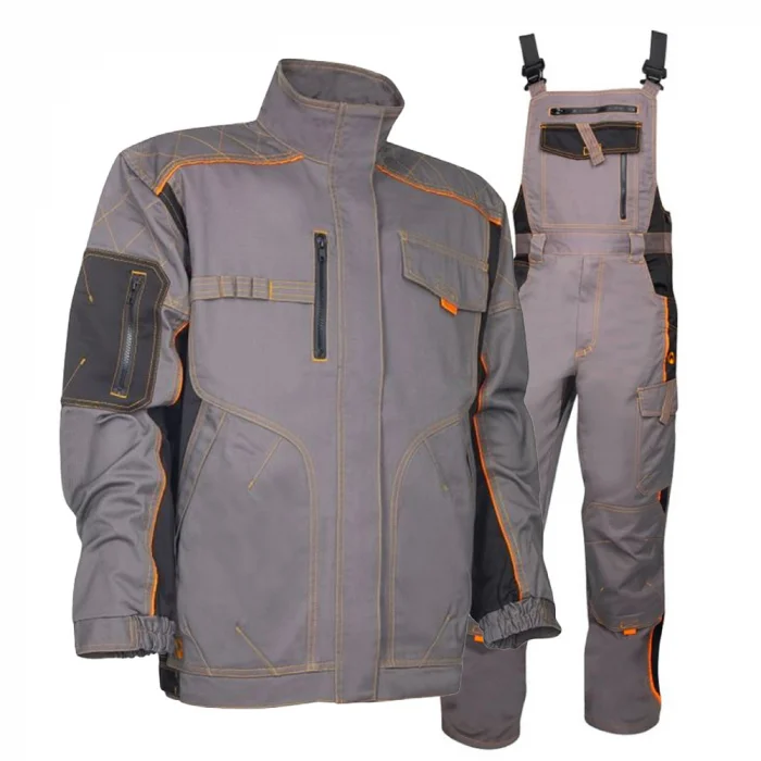 Set costum gri cu pantaloni de lucru cu pieptar, Ardon VISION