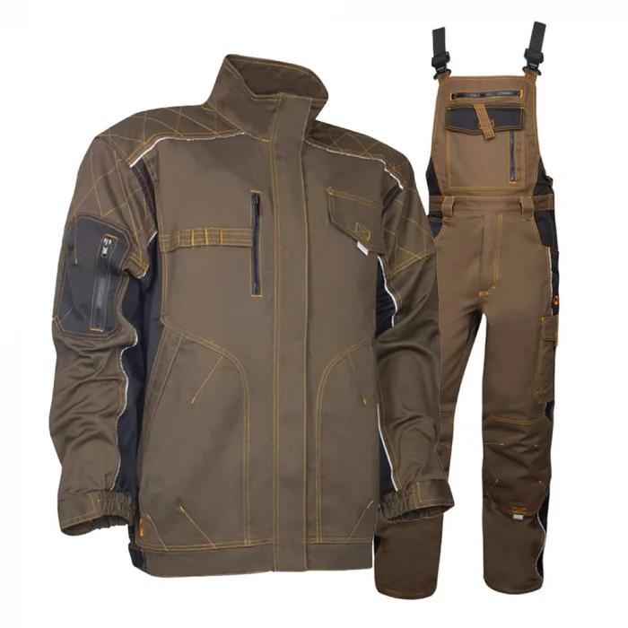 Set costum asfalt-negru cu pantaloni de lucru cu pieptar, Ardon VISION