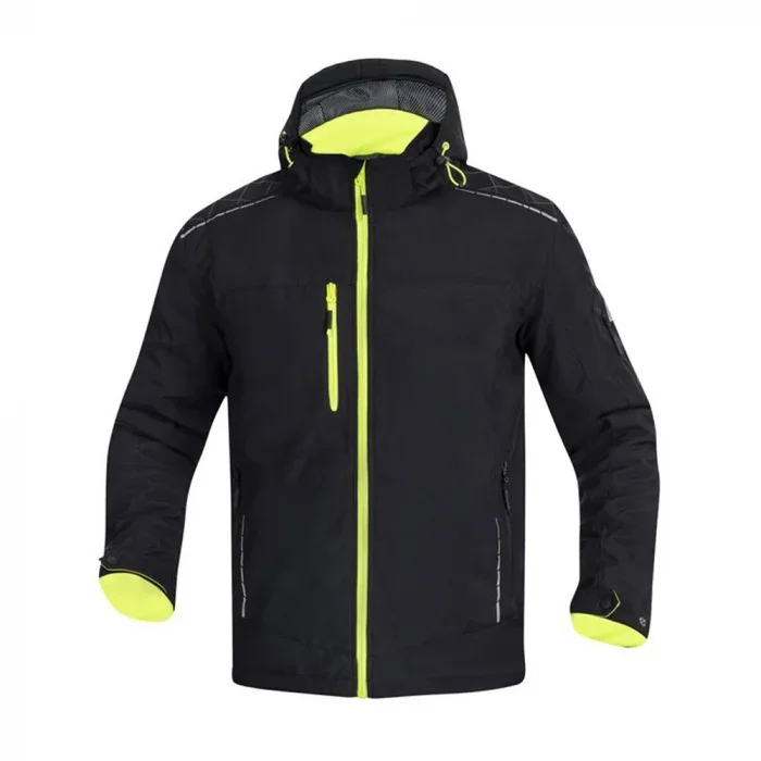 Jachetă de iarnă cu glugă negru-galben 100% poliester, Ardon WINTER VISION