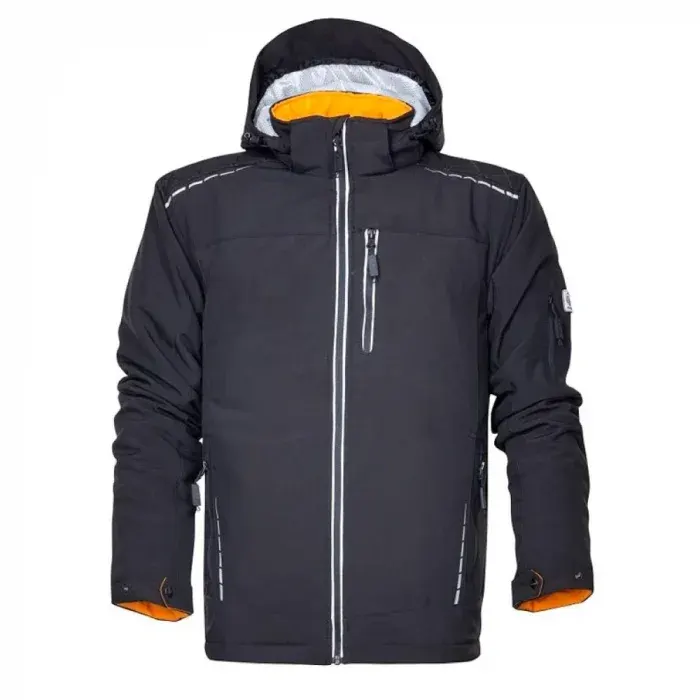 Jachetă de iarnă cu glugă neagră, WINTER, din poliester, 285 g/mp, cu elemente reflectorizante, căptușit, Ardon VISION, culoarea negru