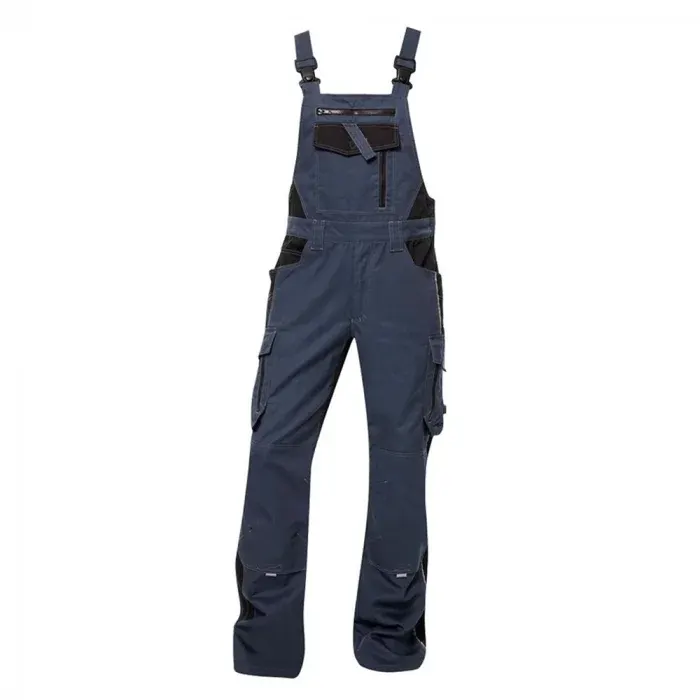 Pantaloni de lucru bleumarin-negru cu pieptar, din bumbac și poliester, 260g/mp, cu elemente reflectorizante, Ardon VISION