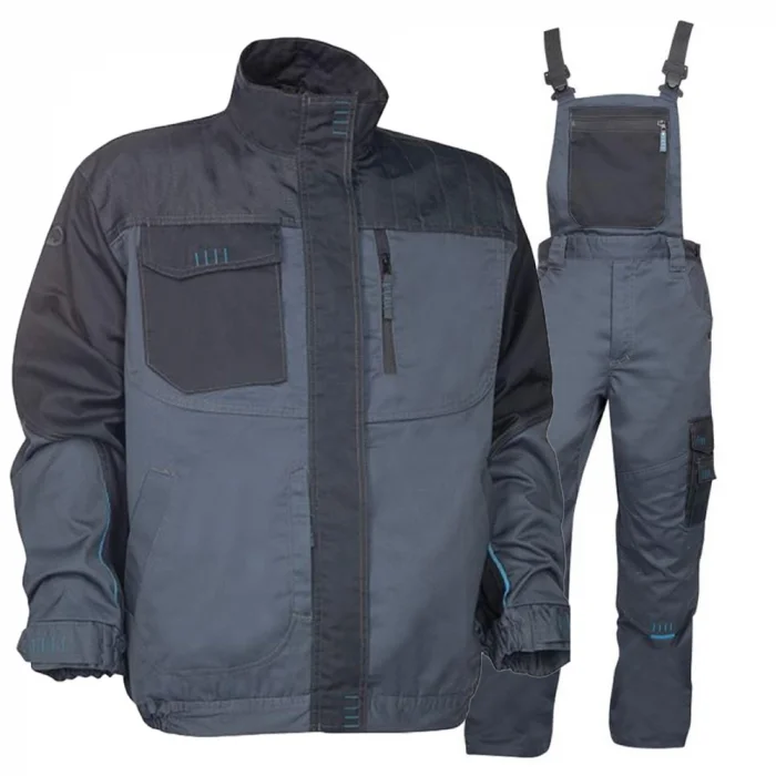 Set costum de lucru gri-negru cu pantaloni cu pieptar, Ardon 4TECH