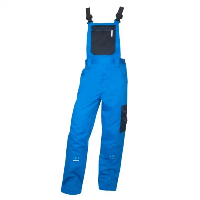 Pantaloni de lucru albaștri, cu pieptar, din bumbac și poliester, 240 gr/mp, cu elemente reflectorizante, Ardon 4TECH, culoarea albastru