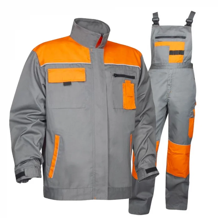 Costum de lucru gri-portocaliu cu pantaloni cu pieptar, Ardon 2STRONG
