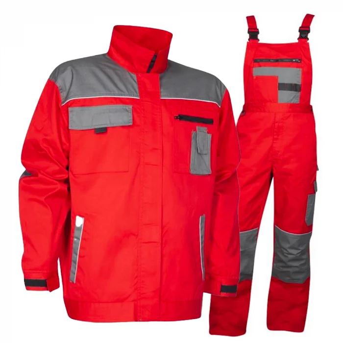 Costum de lucru roșu cu pantaloni cu pieptar, Ardon 2STRONG