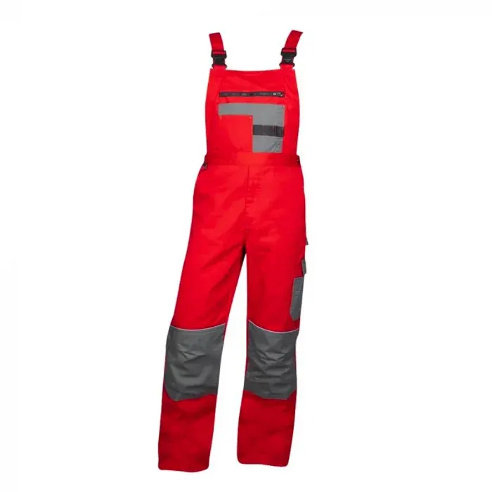 Pantaloni cu pieptar roșii, din bumbac și poliester, 235 g/mp, cu elemente reflectorizante, Ardon 2STRONG, culoarea roșu